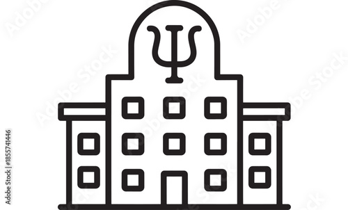 Psychology building outline with psi symbol on transparent background silhouette