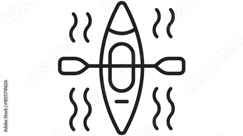 Simple kayak outline with water waves on transparent background silhouette