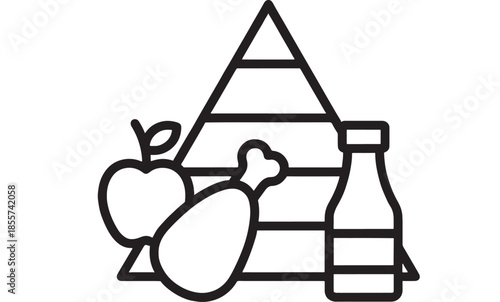 Picnic basket with food items apple chicken and bottle on transparent background silhouette
