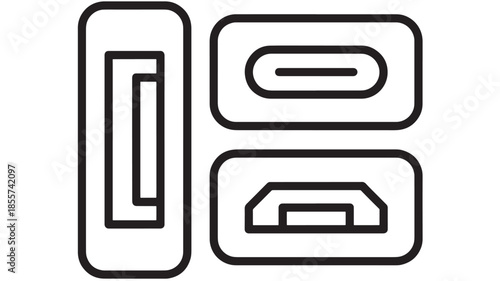 Black and white connector icons stacked ideal for tech designs on transparent background silhouette