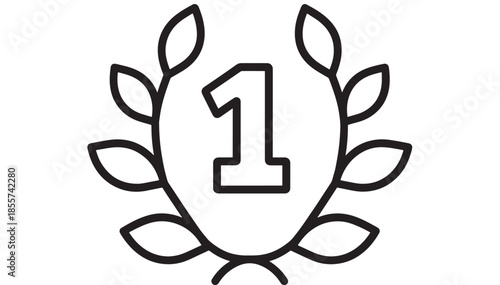 Linear laurel wreath with number one graphic a winning silhouette on transparent background