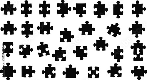 Scattered puzzle pieces vector illustration jigsaw  icon silhouette