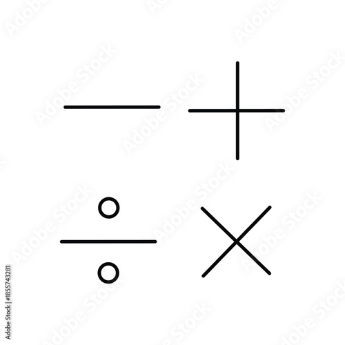 A collection of minimalist math symbols, including plus, minus, multiply, and divide. Clean line vector icons perfect for education apps, school websites, and math worksheets