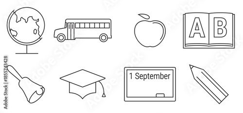 school education and university simple outline web icons set