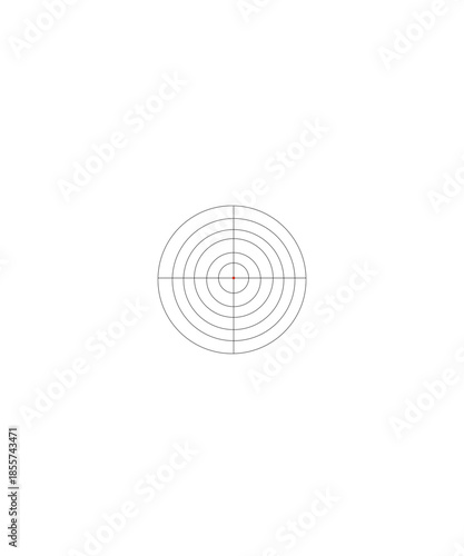 Minimalist Radar Target Reticle with Multiple Concentric Circles, Crosshair, and Red Center Point - Technical Precision Sight and Aiming Icon