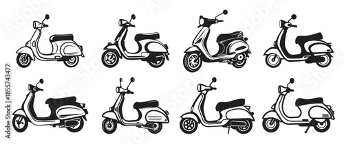  scooter silhouette icons set logo black motorcycle vehicle 