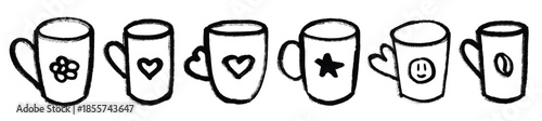 Set of cute hand drawn cup of tea or coffee Simple mug clipart Cozy home doodle Single element for design