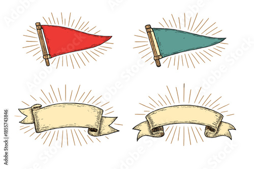 Vintage Pennant Flags and Banners on Textured Background