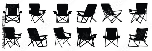 set of camping chair vector silhouettes black bold