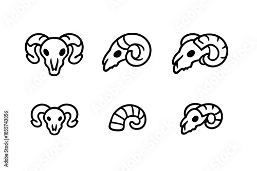 Collection of stylized ram skulls on a dark background