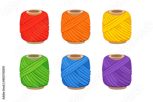 Rainbow-colored spools of thread with glowing aura