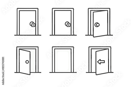 Set of door icons with different states