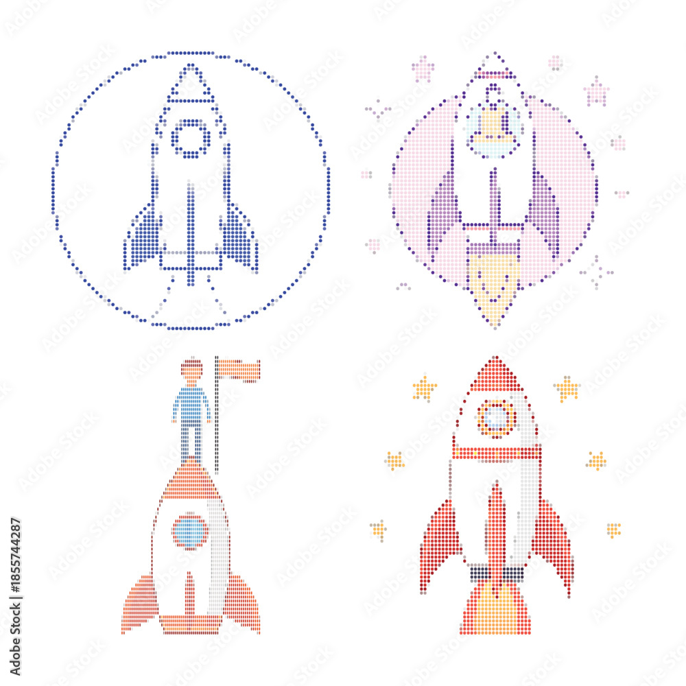 Fototapeta premium Rocketship Collection Featuring Space Exploration, Launch, And Future Technology Vector Illustrations