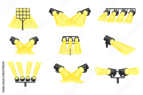 Collection of Spotlight Icons with Yellow Light Beams