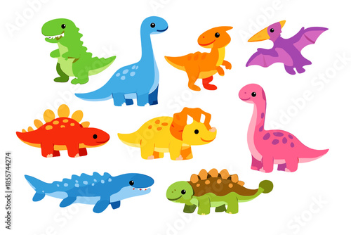 Cute Cartoon Dinosaurs Glowing in Different Colors