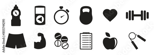  set of isolated black icons on a theme fitness