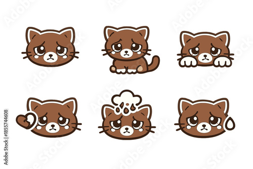 Sad Brown Cat Sticker Set