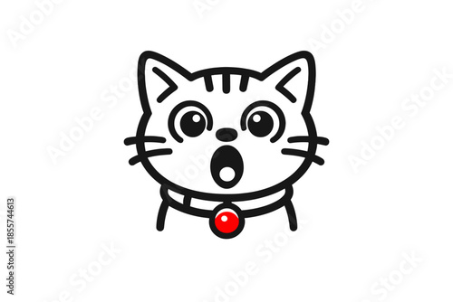 Surprised Cat Illustration with Red Collar Charm