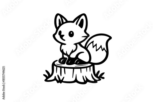 Cute Cartoon Fox Sitting on a Tree Stump