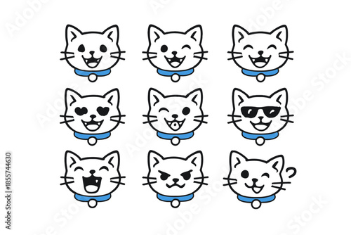 Nine Cat Emoticons with Different Expressions