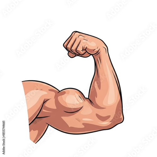Flexed bicep arm showing muscle definition and clenched fist on black background strength