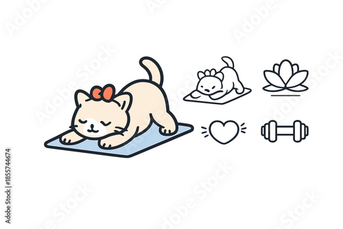 Cute Cats Doing Yoga and Fitness Icons