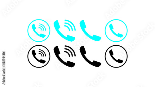 Call Icon Set Vector, Phone Handset and Communication Symbols for Contact, Customer Service, Mobile Apps, and Telecommunication Concepts, Isolated on Transparent Background