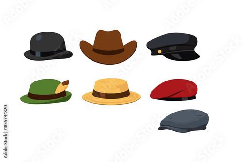 Collection of hats in different styles and colors