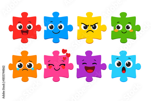 Cute Puzzle Pieces with Different Emotions