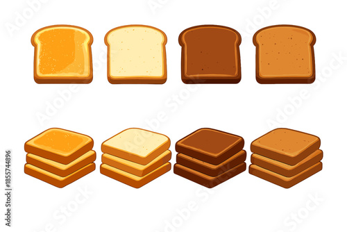 Four stacks of bread slices with varying toast levels