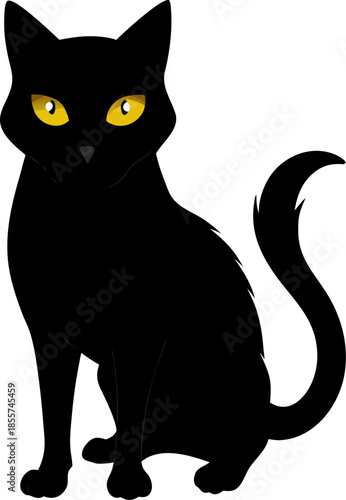 Cat shadow with mysterious glowing eyes silhouette vector black , white background