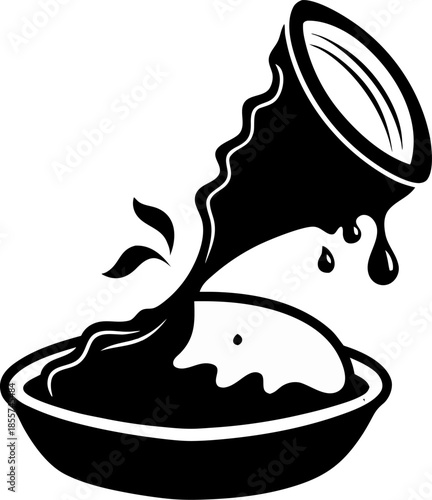 Calzone Dipping in Sauce silhouette vector black , white background