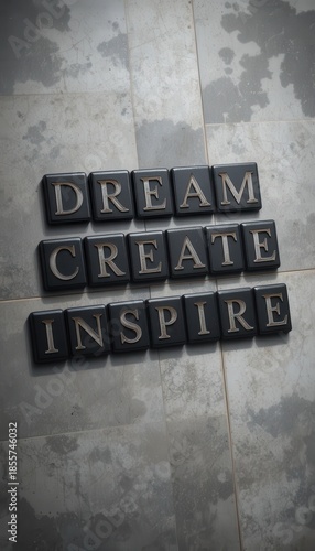 Inspirational Words on Tiles: Dream, Create, Inspire Message for Motivation