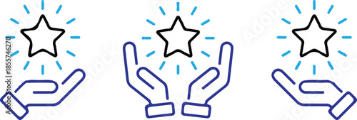 three set hand holding bule line shining star icons set vector collection illustration design art 