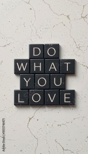 Inspirational Message Concept with Black Tiles and White Letters on Marble