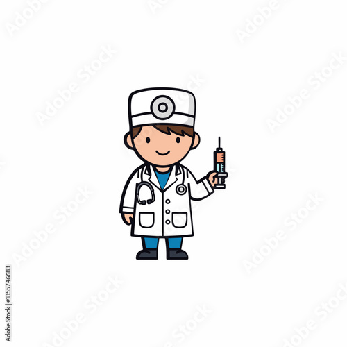 vector illustration of a child wearing a doctor's uniform on a white background