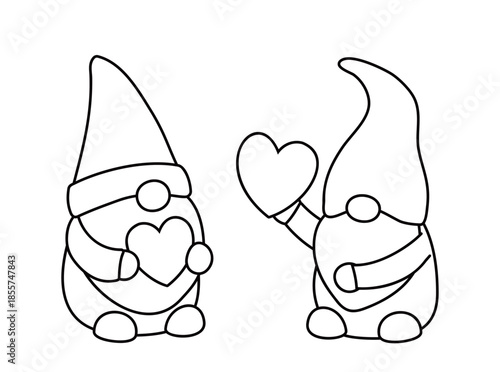 Valentine's Day Cute Gnome Outline, Coloring Pages and Templates set.
Black and white lines.
