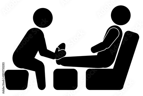 Foot Reflexology Massage Pictogram Icon, Therapist Giving Foot Massage on Chair