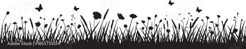 butterfly meadow grass wildflower scene vector silhouette print poster