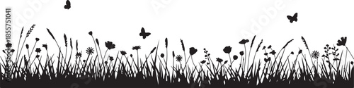 butterfly garden grass wildflower border vector silhouette layout icon