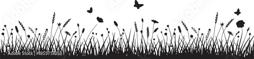 butterfly silhouette meadow grass wildflower vector design composition