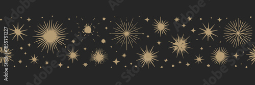 starburst decorative gold elements on dark seamless background