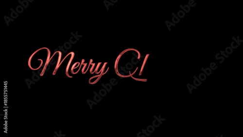 Red cursive merry christmas text on black background. Festive greeting card design suitable for holiday marketing materials and social media posts.
