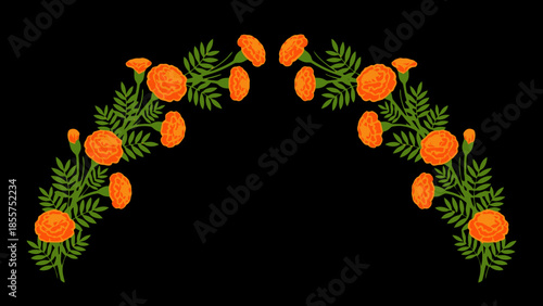 Vibrant floral wreath with orange marigolds and lush green foliage for
