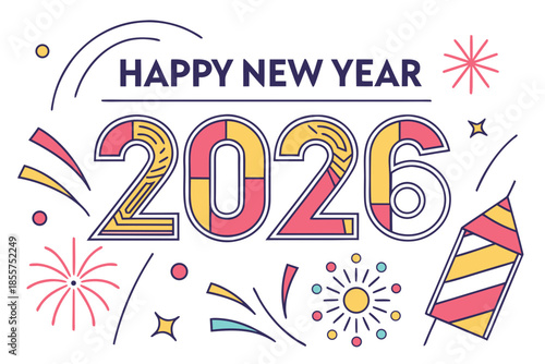 Vibrant Happy New Year 2026 celebration with colorful fireworks