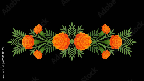 Elegant floral arrangement with vibrant orange marigolds and lush green