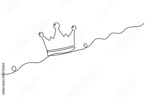 Simple one line crown drawing with decorative loop, royal and victory concept vector illustration.
