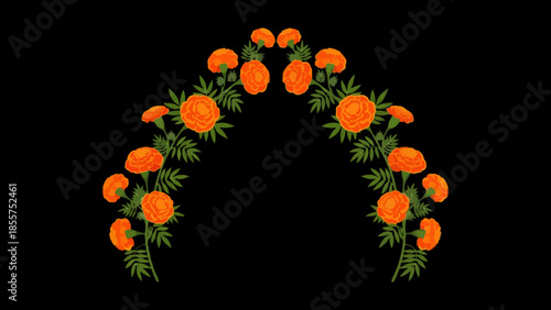 Elegant symmetrical floral arrangement featuring vibrant orange roses and lush
