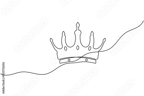 Decorative royal crown line art featuring circular accents, minimalist monarch headpiece for luxury branding.