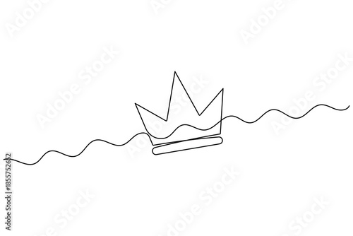 Minimalist pointed crown single line illustration, royal symbol of leadership and authority in clean style.